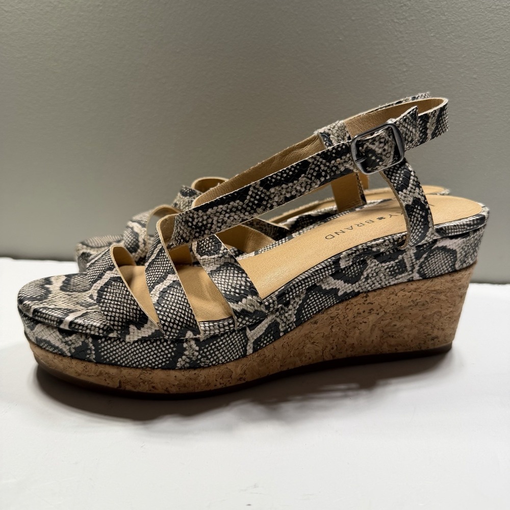 Lucky Brand Snakeskin Strappy Wedge Heel 8 Comfort Sandal Ankle Strap